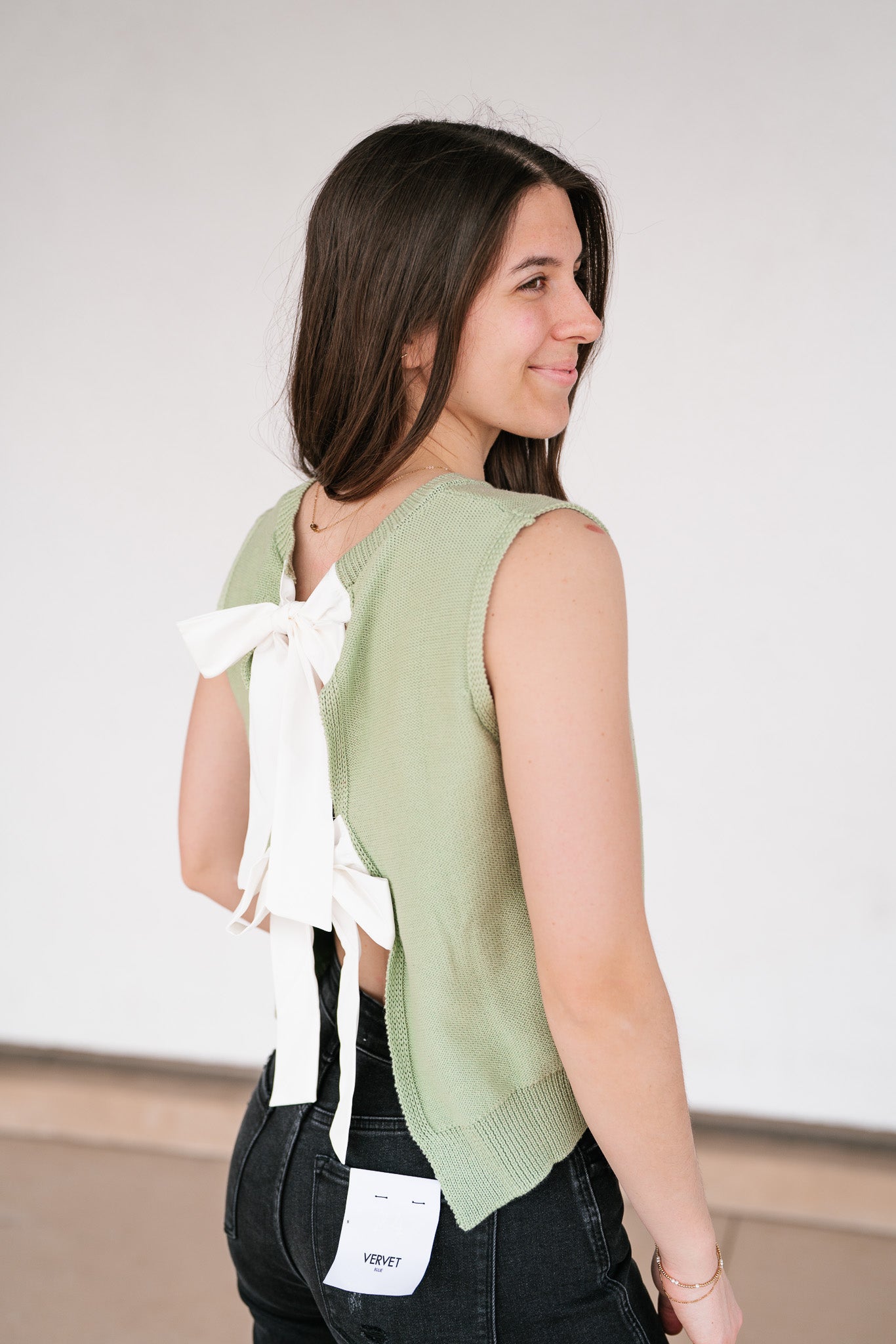 Perfect Muse Bow Knit Top - Sage