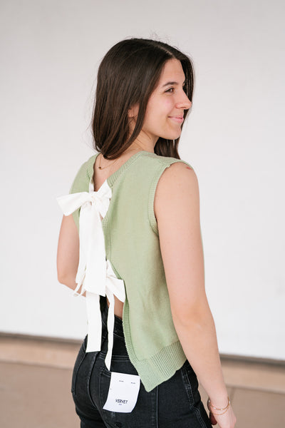 Perfect Muse Bow Knit Top - Sage