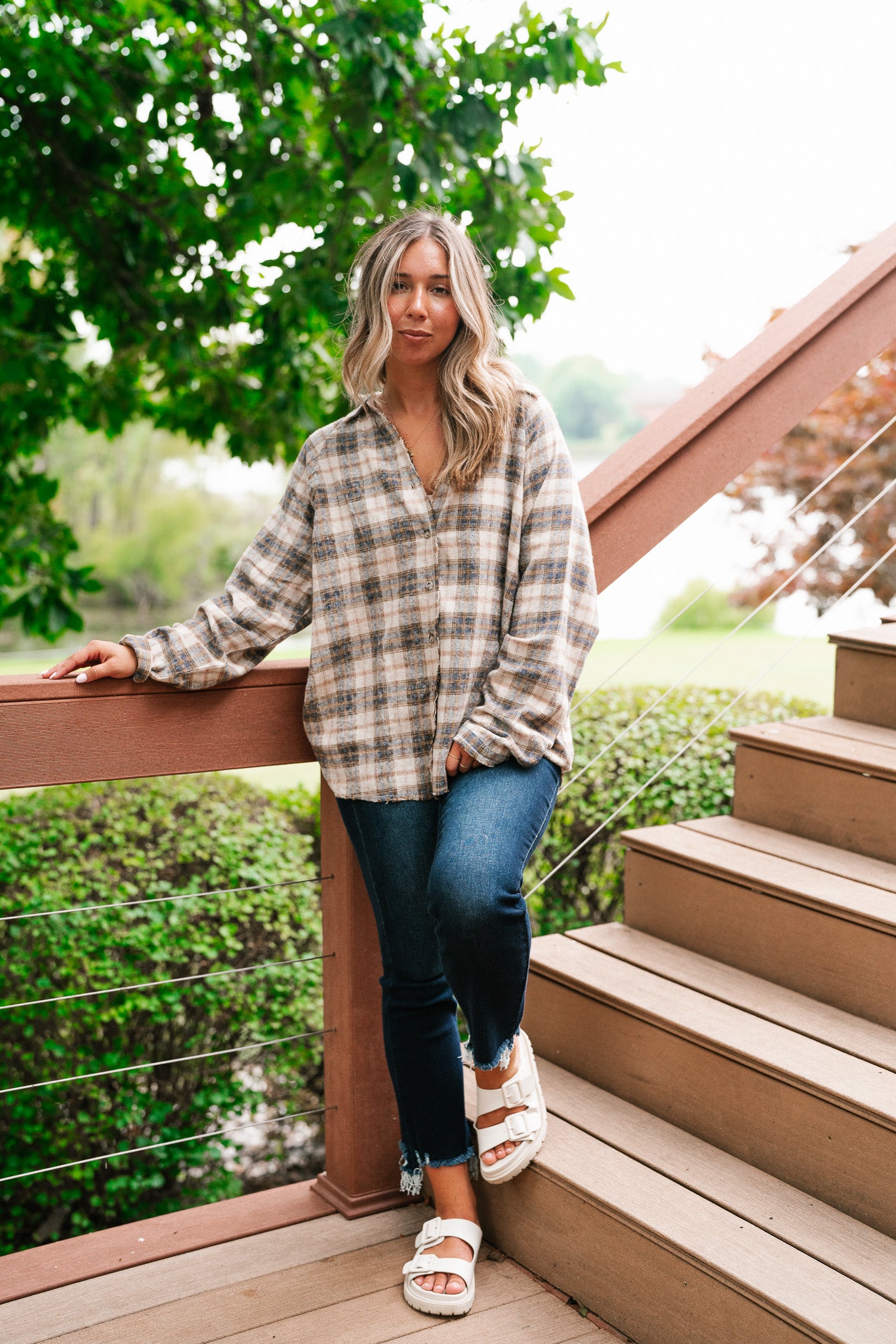 Feel The Warmth Flannel- Sand/Navy