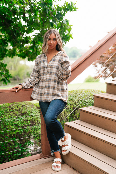 Feel The Warmth Flannel- Sand/Navy