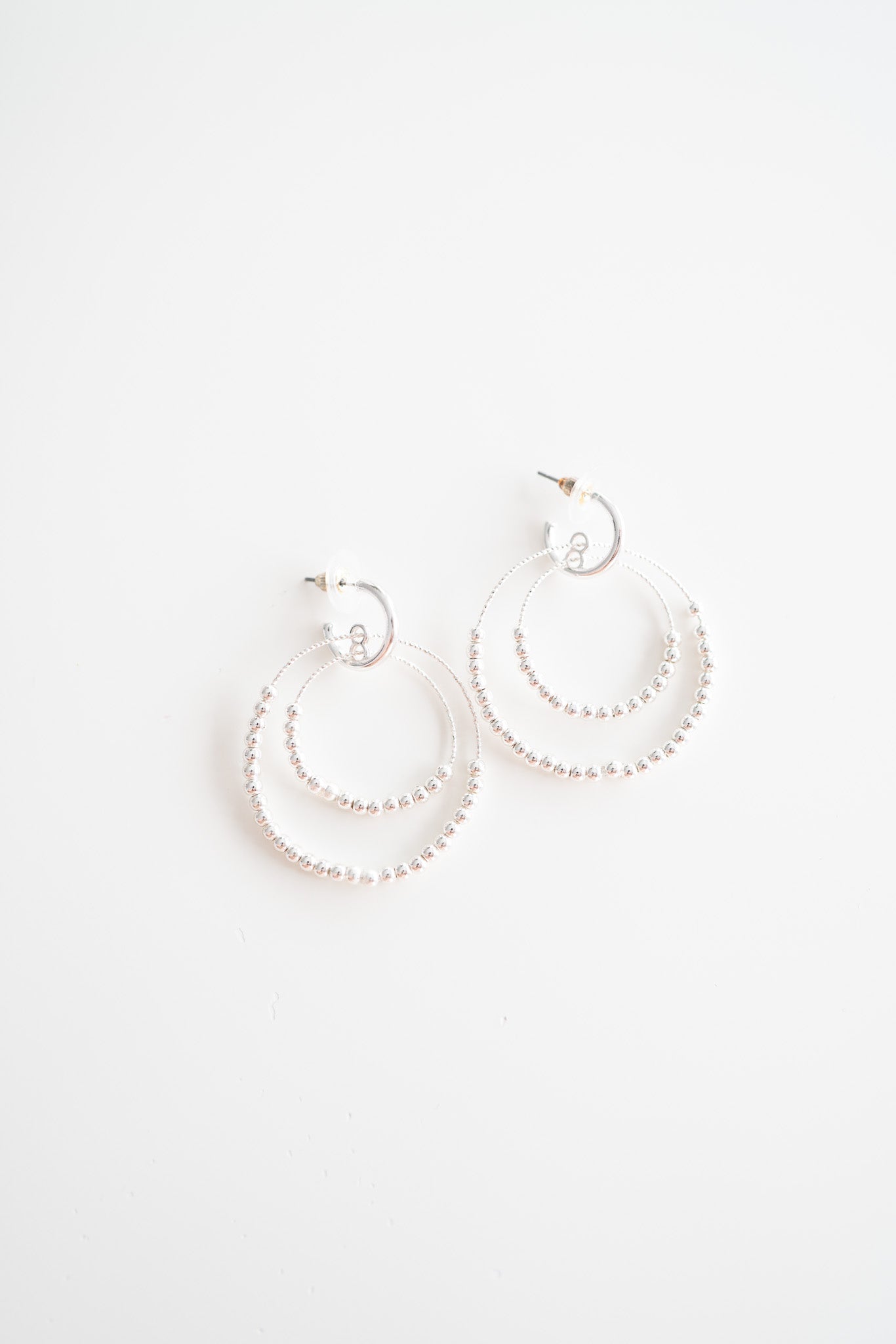 Silver Layered Beaded Hoop Earring