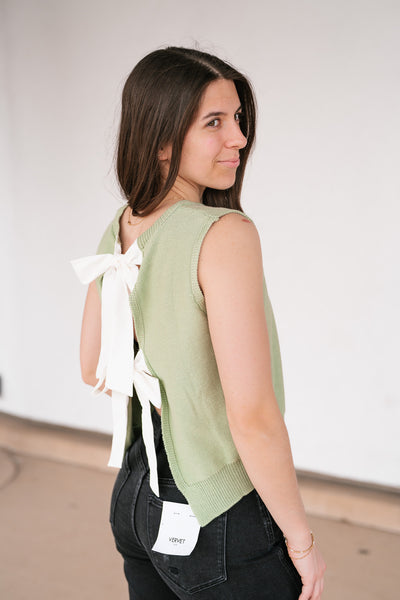 Perfect Muse Bow Knit Top - Sage
