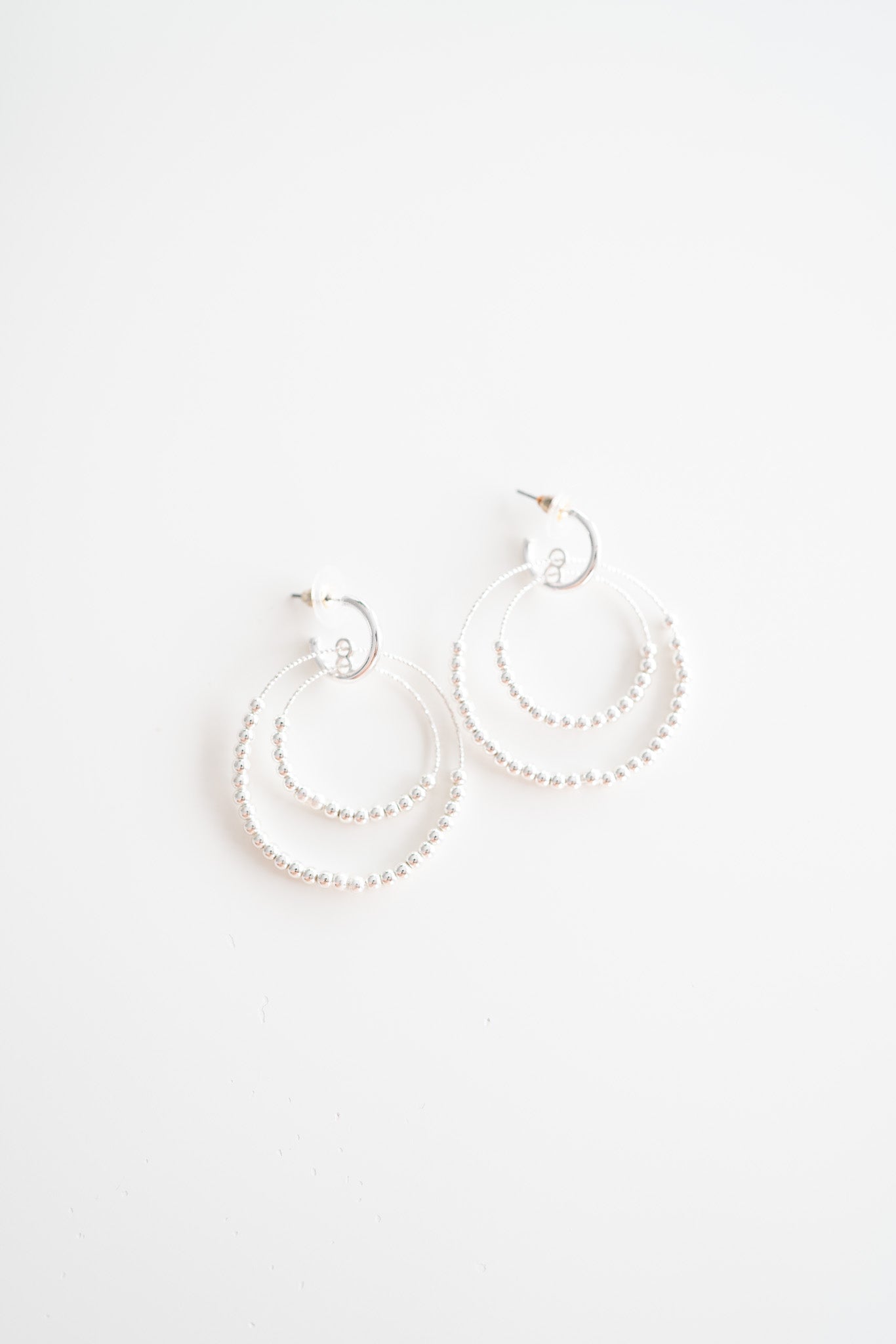 Silver Layered Beaded Hoop Earring