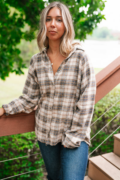 Feel The Warmth Flannel- Sand/Navy