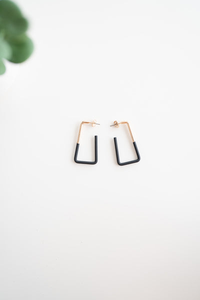 Square Hoop Earrings-Black