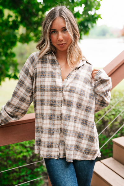 Feel The Warmth Flannel- Sand/Navy