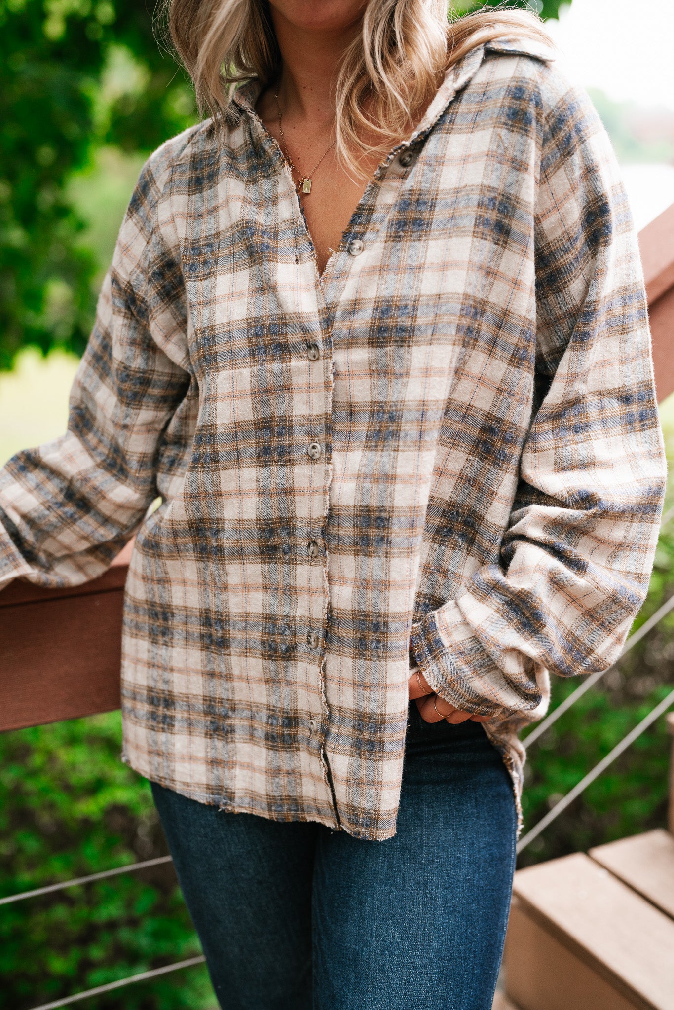 Feel The Warmth Flannel- Sand/Navy