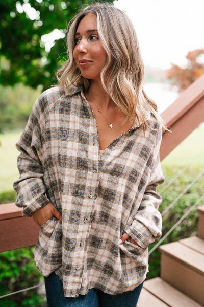 Feel The Warmth Flannel- Sand/Navy