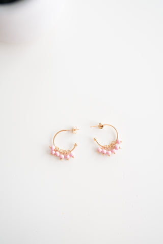 Katy Gold Hoop Earrings-Pink