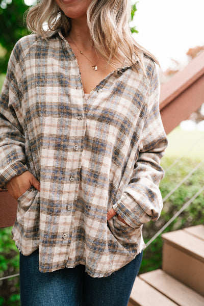 Feel The Warmth Flannel- Sand/Navy