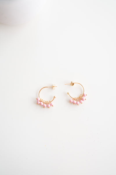 Katy Gold Hoop Earrings-Pink