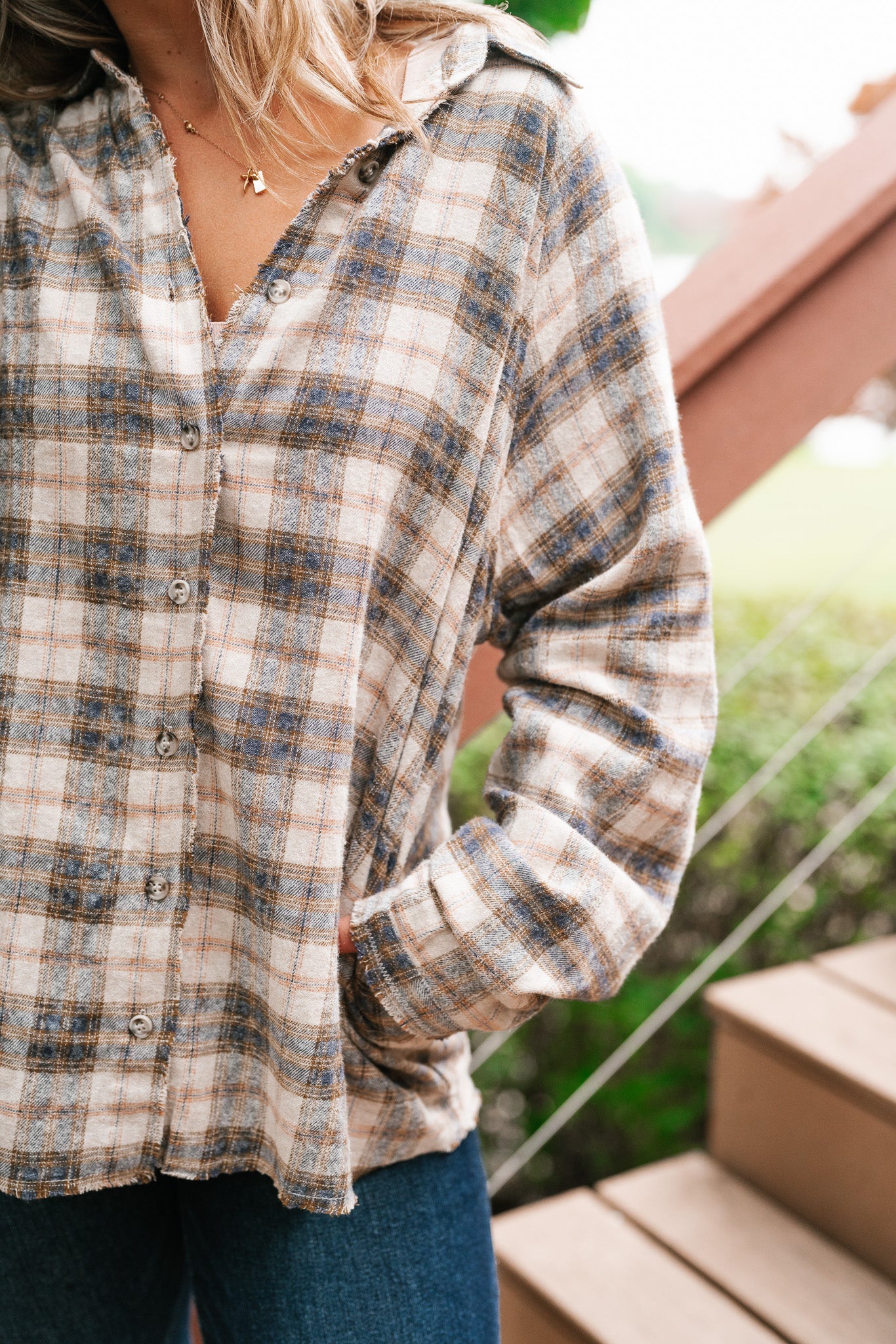 Feel The Warmth Flannel- Sand/Navy