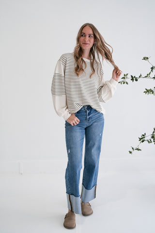 Harbor Lane Contrast Stripe Waffle Knit Top
