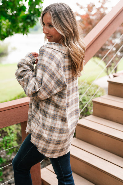 Feel The Warmth Flannel- Sand/Navy