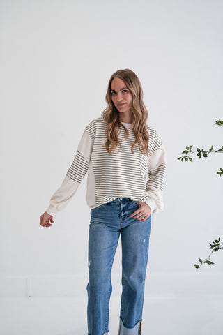 Harbor Lane Contrast Stripe Waffle Knit Top