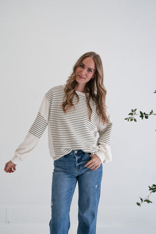 Harbor Lane Contrast Stripe Waffle Knit Top