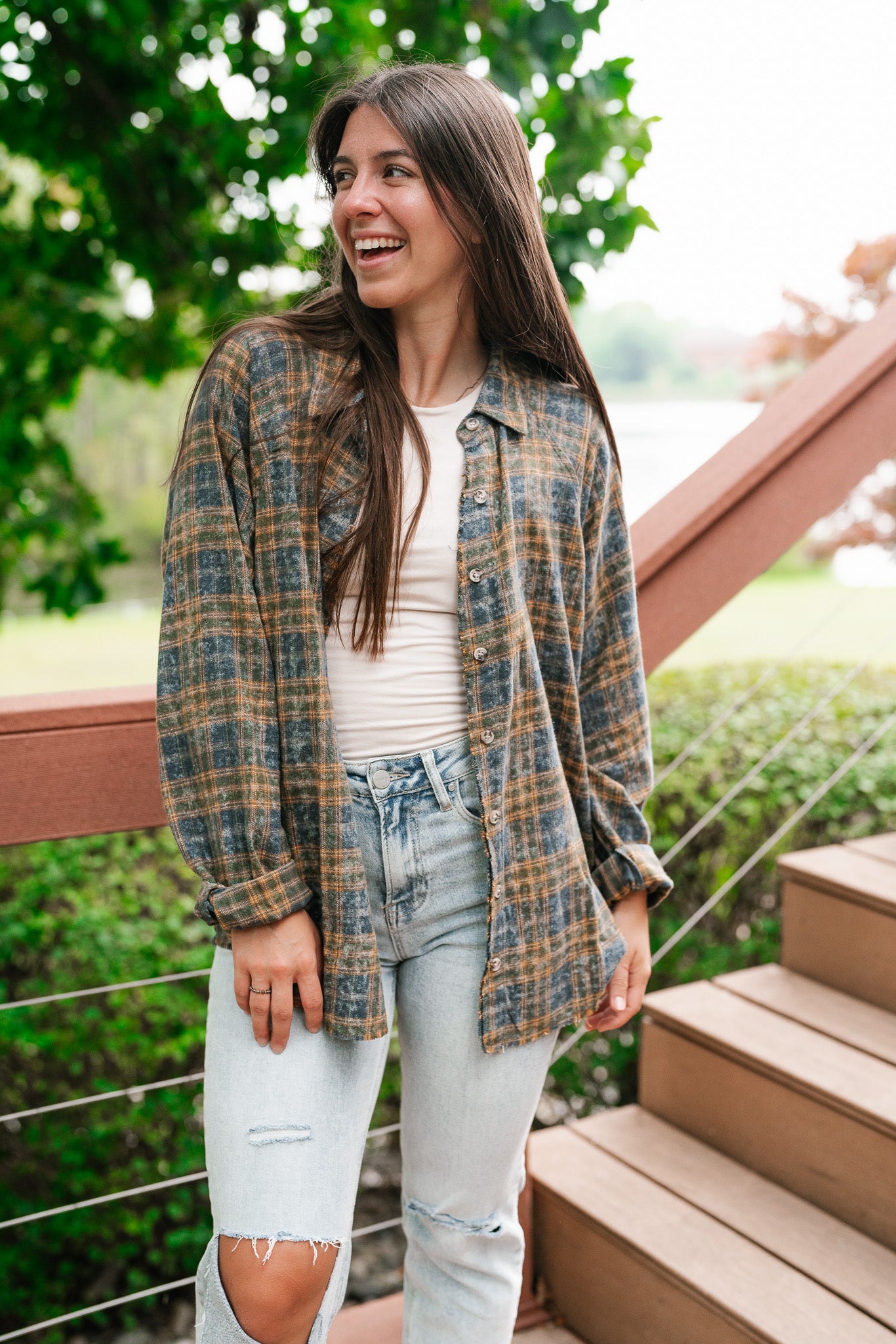 Feel The Warmth Flannel- Blue/Mustard