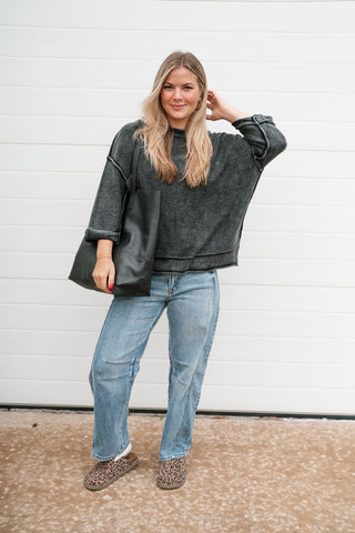 Fresh Air Dolman Sleeve Sweater - Charcoal
