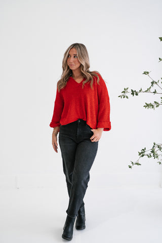 Autumn Glow Quarter Sleeve Sweater - Ruby
