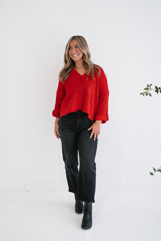 Autumn Glow Quarter Sleeve Sweater - Ruby