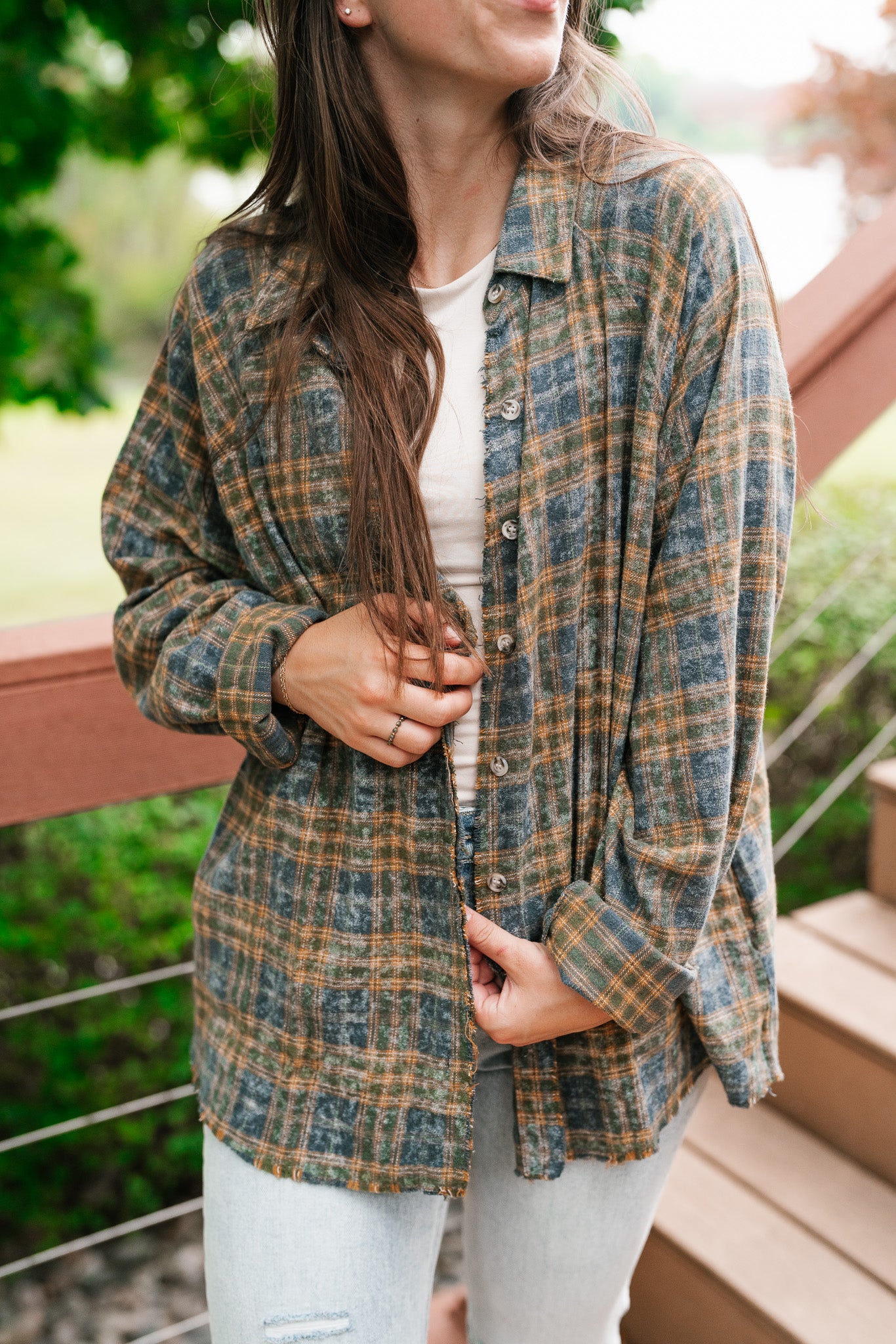 Feel The Warmth Flannel- Blue/Mustard