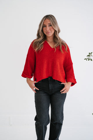 Autumn Glow Quarter Sleeve Sweater - Ruby