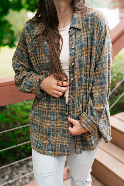 Feel The Warmth Flannel- Blue/Mustard