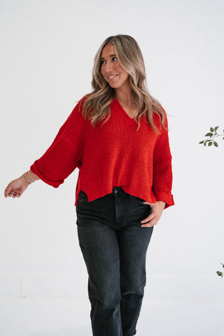 Autumn Glow Quarter Sleeve Sweater - Ruby