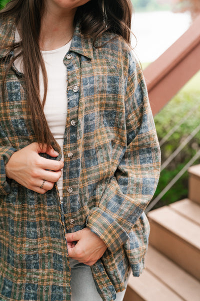 Feel The Warmth Flannel- Blue/Mustard