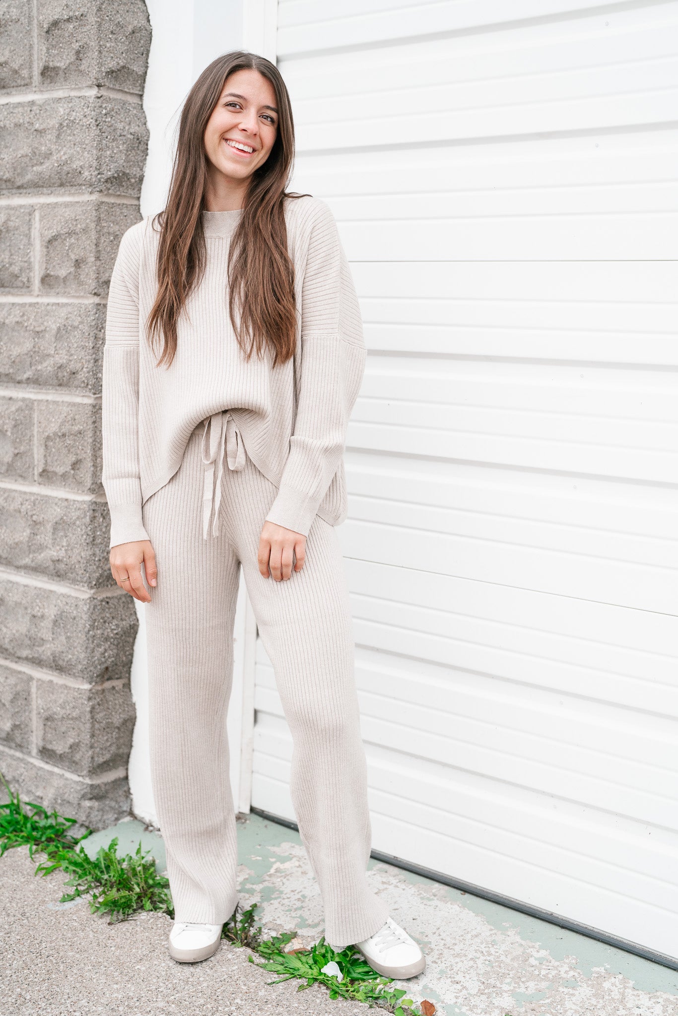 Imogen Ribbed Cozy Long Sleeve - Warm Grey