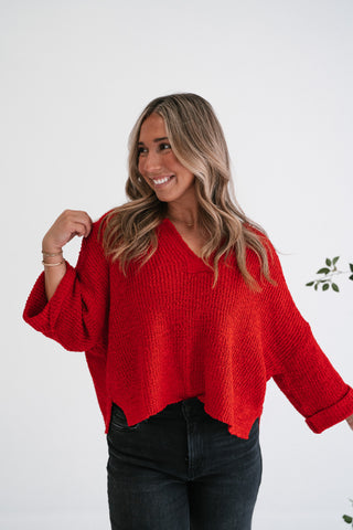 Autumn Glow Quarter Sleeve Sweater - Ruby