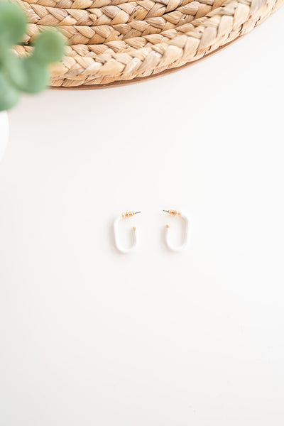 Nevaeh Oval Hoop Earrings-White