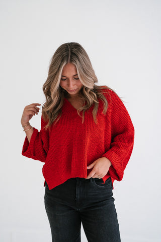 Autumn Glow Quarter Sleeve Sweater - Ruby