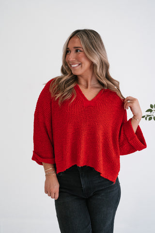 Autumn Glow Quarter Sleeve Sweater - Ruby