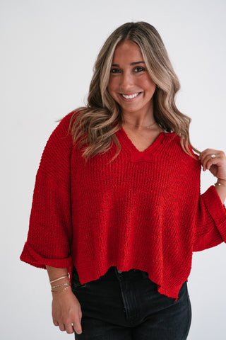 Autumn Glow Quarter Sleeve Sweater - Ruby