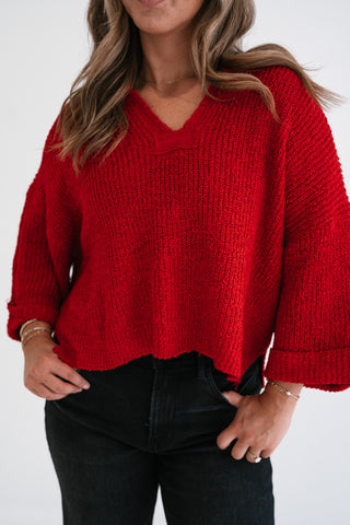 Autumn Glow Quarter Sleeve Sweater - Ruby
