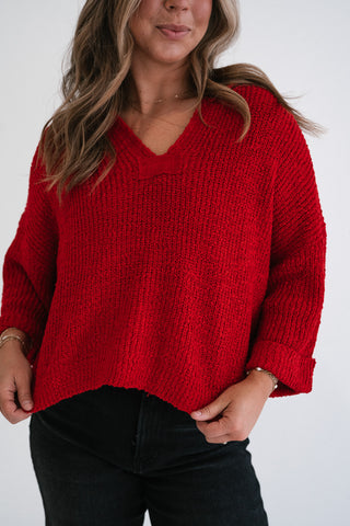 Autumn Glow Quarter Sleeve Sweater - Ruby