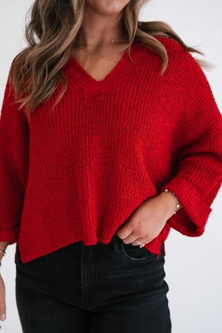 Autumn Glow Quarter Sleeve Sweater - Ruby