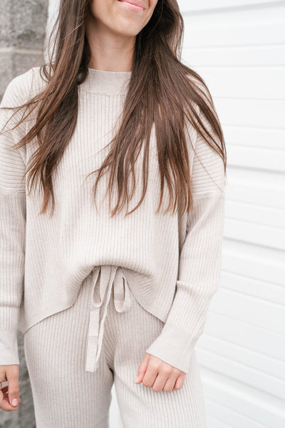 Imogen Ribbed Cozy Long Sleeve - Warm Grey