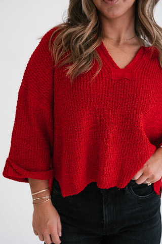 Autumn Glow Quarter Sleeve Sweater - Ruby