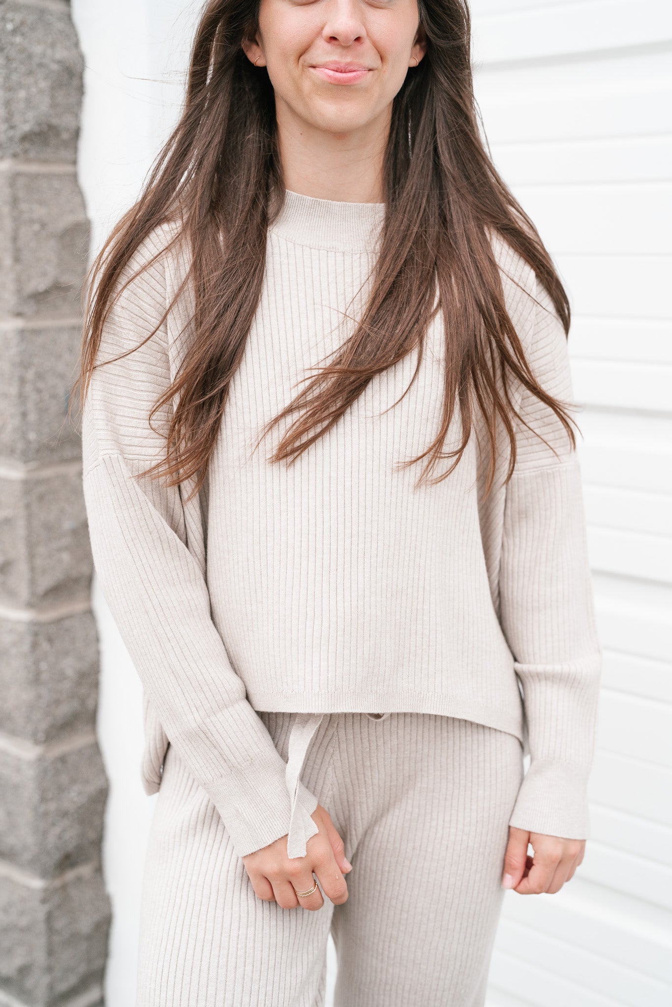 Imogen Ribbed Cozy Long Sleeve - Warm Grey