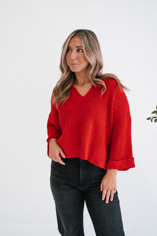 Autumn Glow Quarter Sleeve Sweater - Ruby