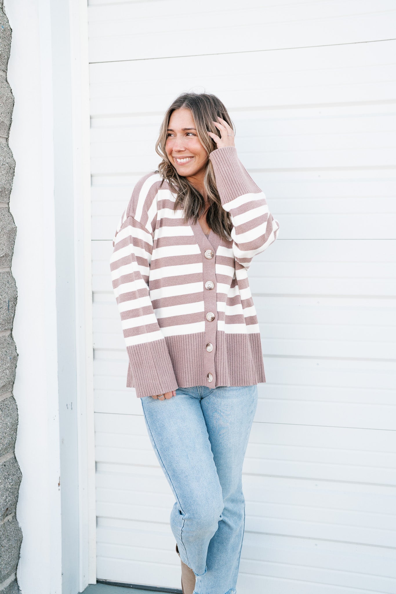 Thankful In Stripes Button Up Cardigan