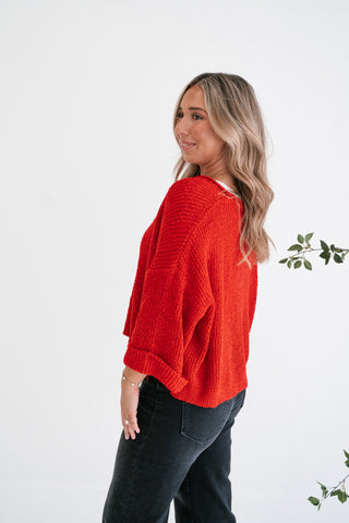 Autumn Glow Quarter Sleeve Sweater - Ruby