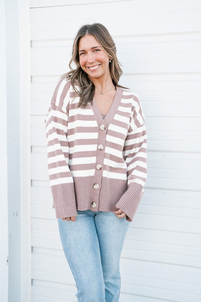 Thankful In Stripes Button Up Cardigan