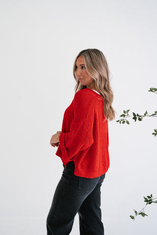 Autumn Glow Quarter Sleeve Sweater - Ruby