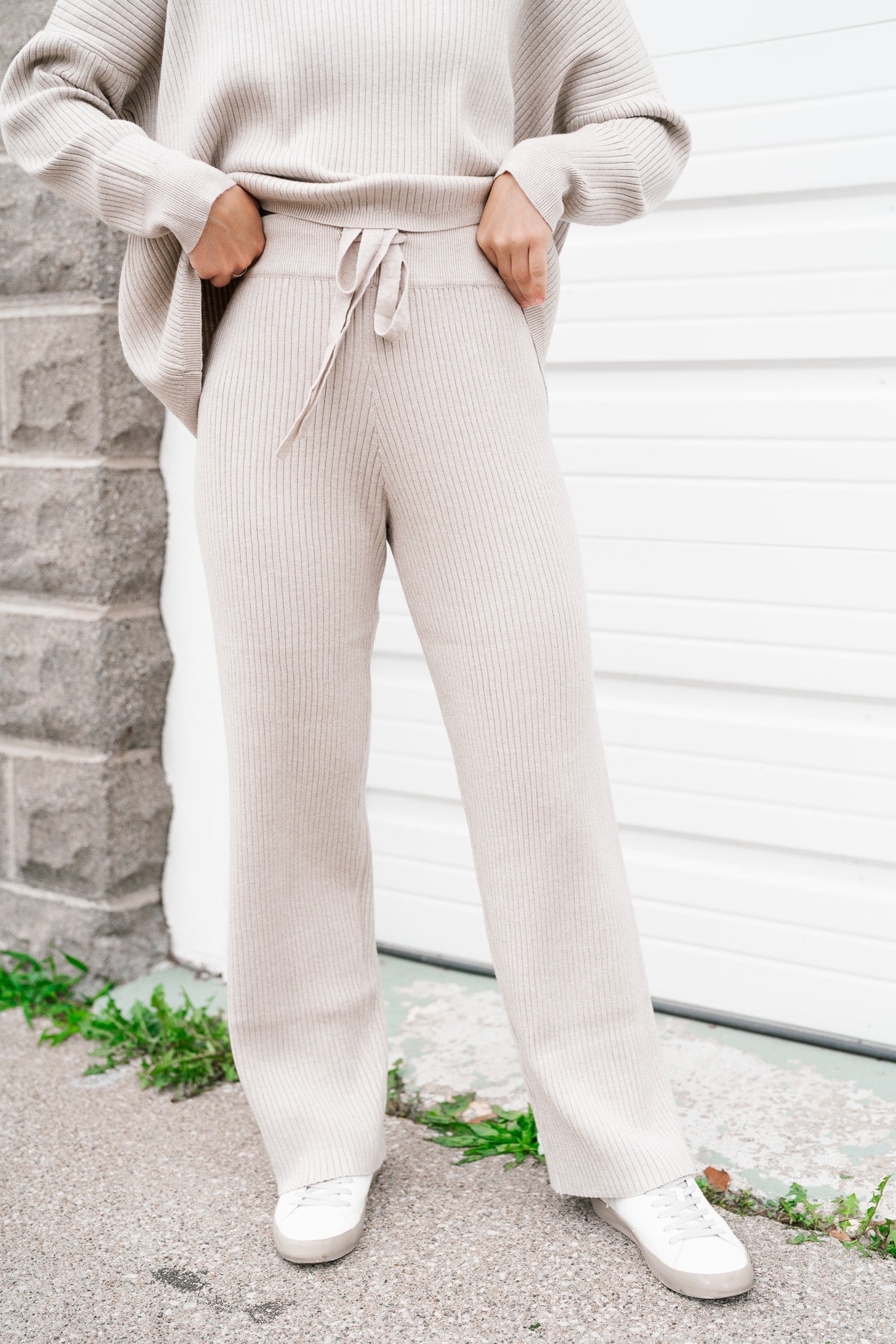 Imogen Ribbed Cozy Pants - Warm Grey