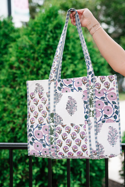 Lavender Fields Patchwork Carryall Tote
