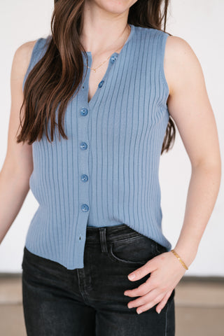 Ever Yours Ribbed Button Top - Blue