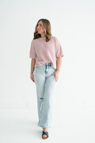 Subtle Simplicity Ribbed Knit Top - Dusty Pink